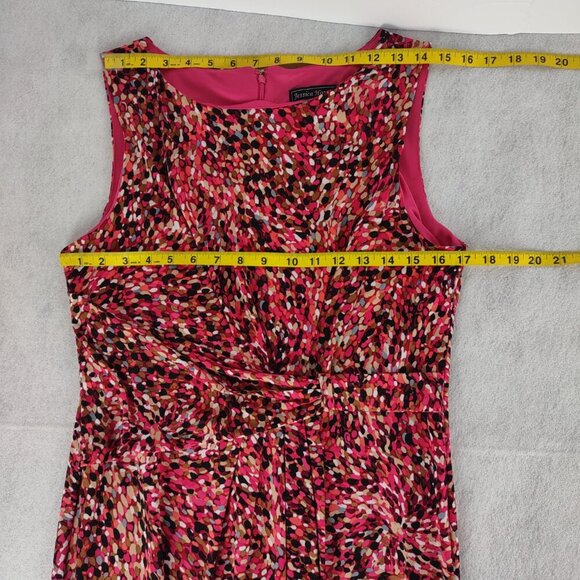 Jessica Howard Size 14 Pink White Black Print Midi Dress Sleeveless Ruched Waist - Picture 8 of 11
